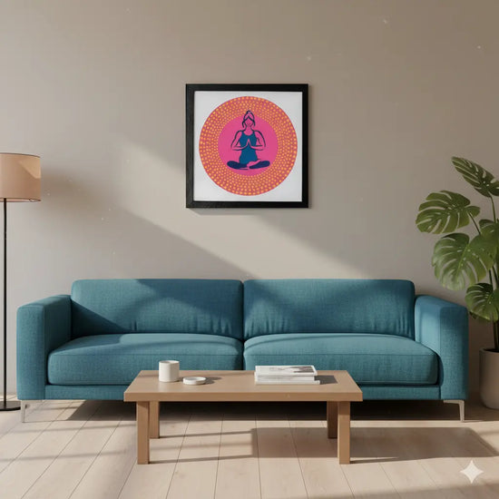 Yogini Mandala | Framed Mandala Wall Art | Handmade Mindfulness Decor for Living Room or Bedroom | Calming Boho Artwork | Hand-Drawn Mandala
