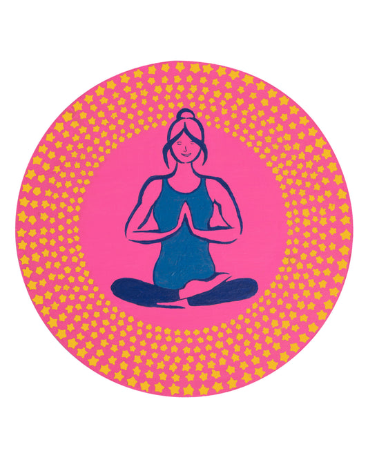 Alekhyart Yogini Mandala original handpainted acrylic on wood, showing brush texture and detail.