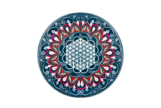 Alekhyart Geometric Teal Flower Mandala original on wood, showing the natural grain that needs simple care.