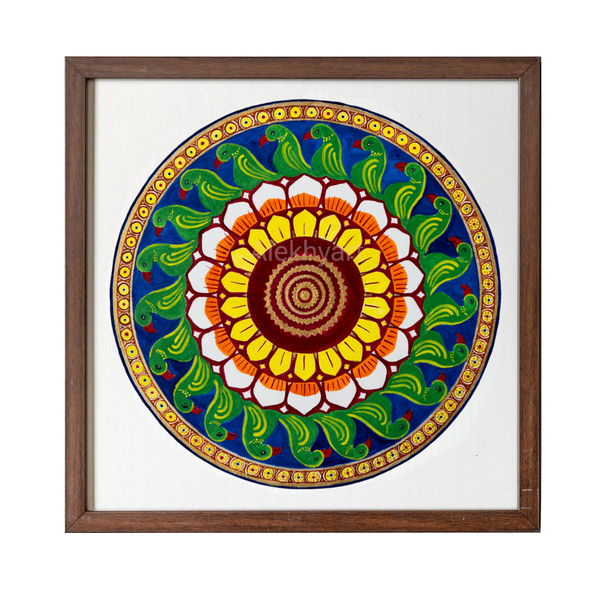 Alekhyart Temples of India Parrot Mandala heritage wall art inspired by Rameshwaram temple murals.