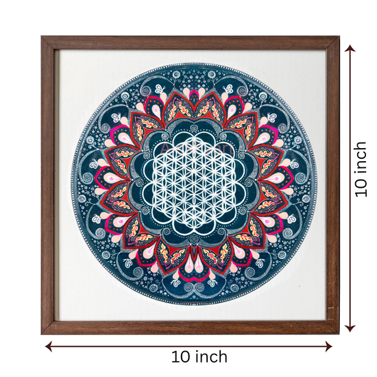 Geometric Teal Flower Mandala (Framed)