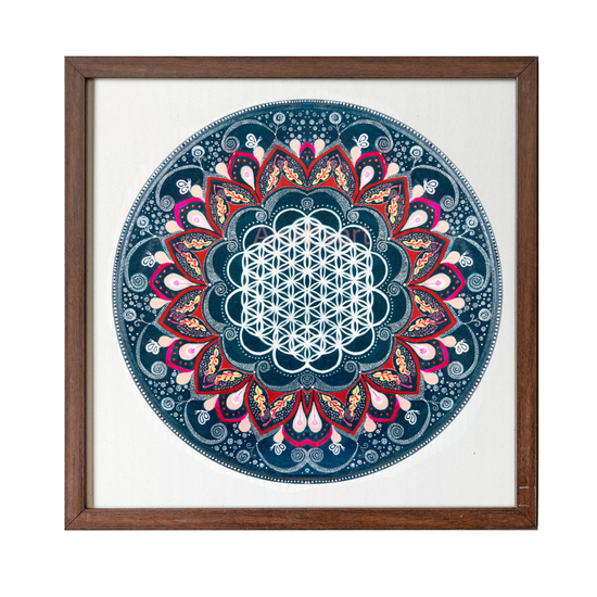 Geometric Teal Flower Mandala (Framed)