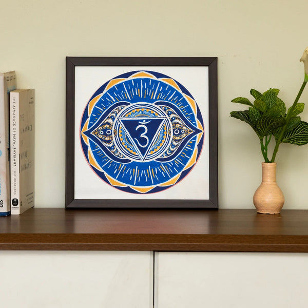 Alekhyart Ajna Mandala indigo third eye chakra wall art symbolizing intuition and wisdom.
