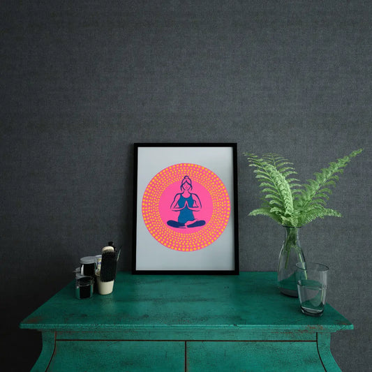 Yogini Mandala | Framed Mandala Wall Art | Handmade Mindfulness Decor for Living Room or Bedroom | Calming Boho Artwork | Hand-Drawn Mandala